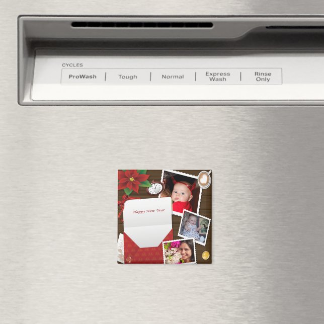 Íman Feliz ano novo com Holly adicione seu ímã de fotos (In Situ (Dishwasher))