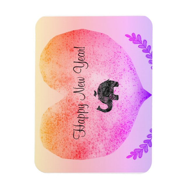 Íman Feliz ano novo Grande Coração e Porta de Elefante (Vertical)