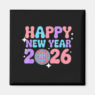 Íman Feliz Ano Novo Groovy Fofo 2026 Bola de Discoteca