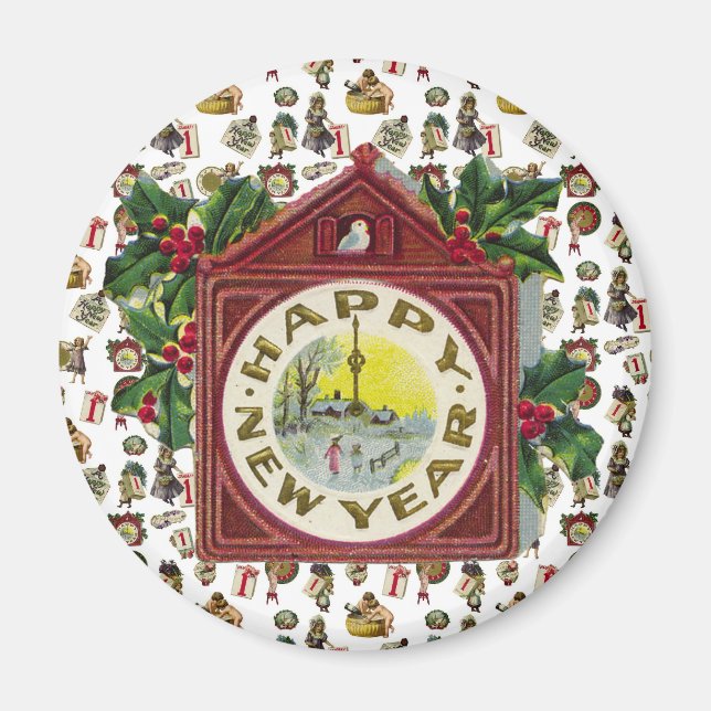 Íman Feliz ano novo Vintage (Frente)