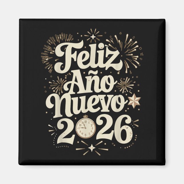 Íman Feliz Año Nuevo 2026 Happy New Year Spanish Mexica (Frente)