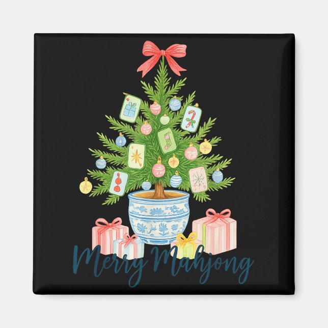 Íman Feliz Árvore de Natal de Mahjong Chinês de Férias  (Frente)