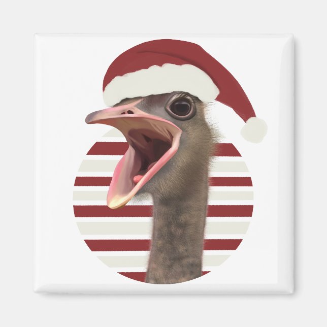 Íman Feliz avestruz Natal Com Papai Noel (Frente)