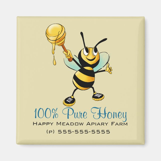 Íman Feliz Bumble Bee com uma colher de mel (Frente)