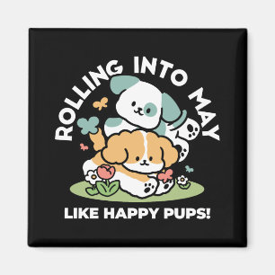 Íman Feliz Cachorro A Cair Em Maio - Arte Canina Kawaii