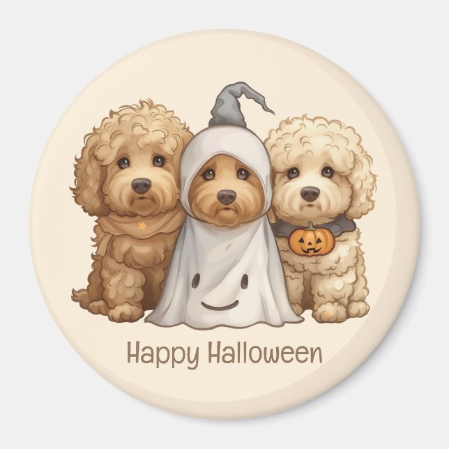 Íman Feliz Cachorro de Goldendoodle de Halloween (Frente)