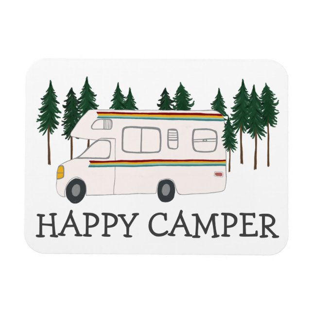 Íman FELIZ CAMPER Whimsical Retro RVing Motorhome Trees (Horizontal)