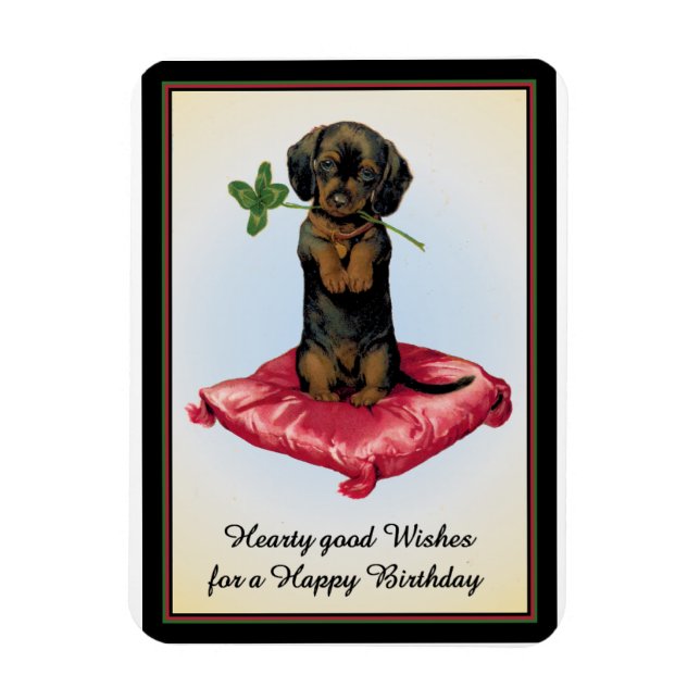 Íman Feliz Cartão de Aniversário com Dachshund Cute (Vertical)