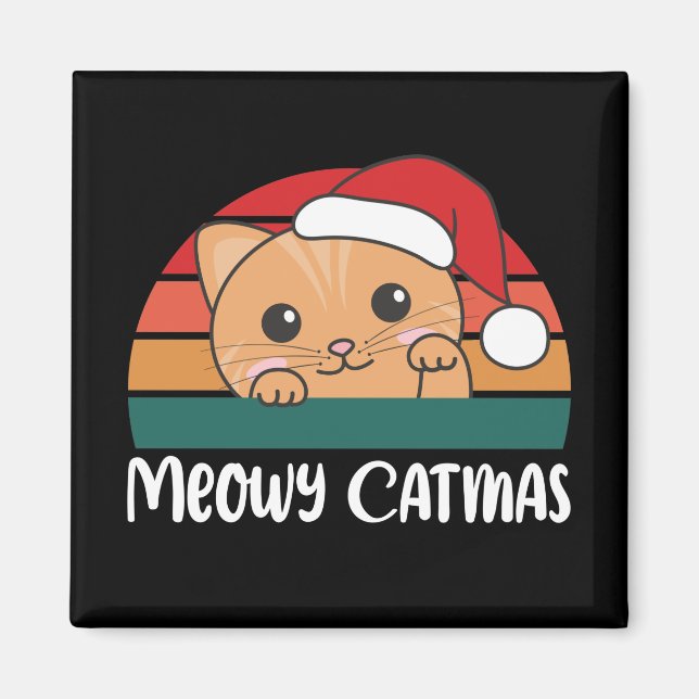 Íman Feliz Catmas Engraçado Gato Magnético de Natal (Frente)