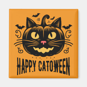Íman Feliz Catoween Gato Preto Abóbora Rosto Halloween