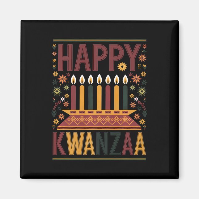 Íman Feliz Celebração Kwanzaa Velas Kinara E Flor (Frente)