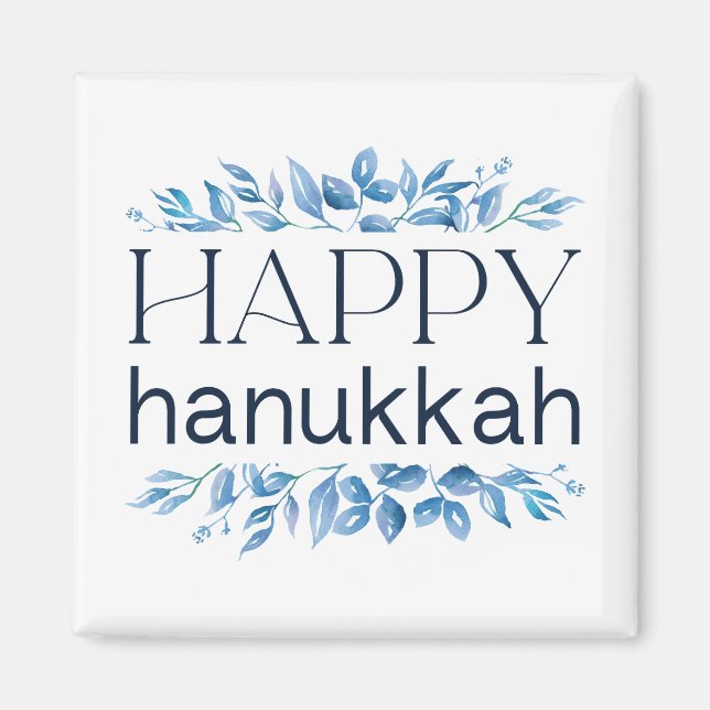Íman Feliz Chanucá (com Florais de Cor Aquática de inve (Frente)