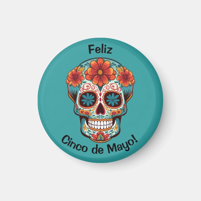 Íman Feliz Cinco de Mayo! Crânio de Açúcar (Frente)