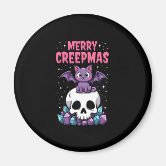 Íman Feliz Creepmas Gato Pastel Goth Natal Caveira T-S