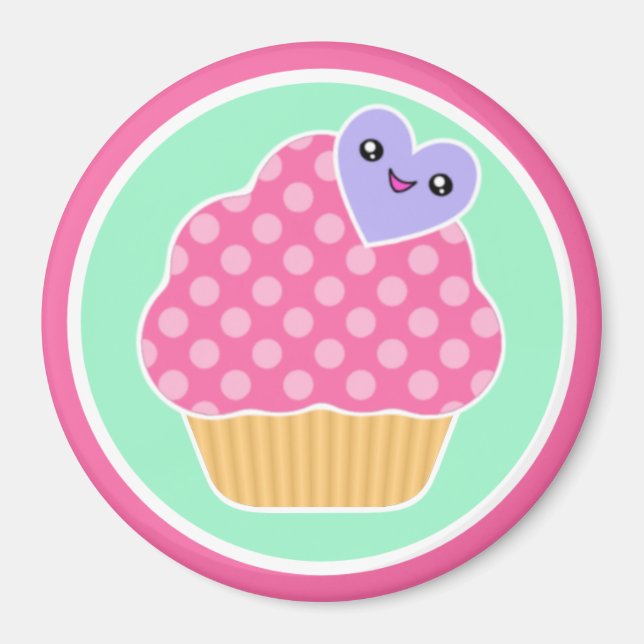 Íman Feliz Cupcake de Heart Kawaii Magnet (Frente)
