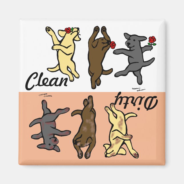 Íman Feliz Dançando Labradores Limpos/Sujos (Frente)