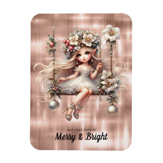 Íman Feliz De Fada De Natal Branco E Brilho (Vertical)