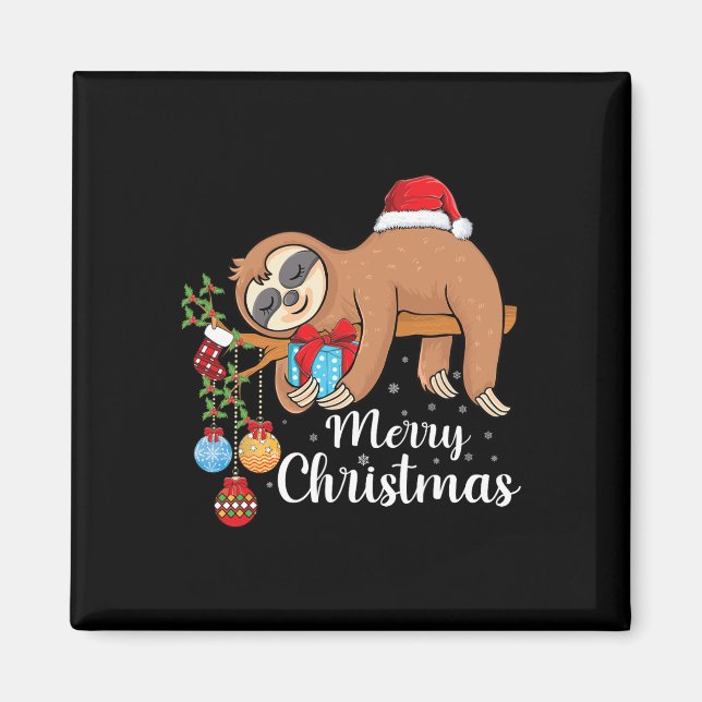 Íman Feliz de Lóthmas Fofo Xmas Sloth Santa Hat Natal (Frente)
