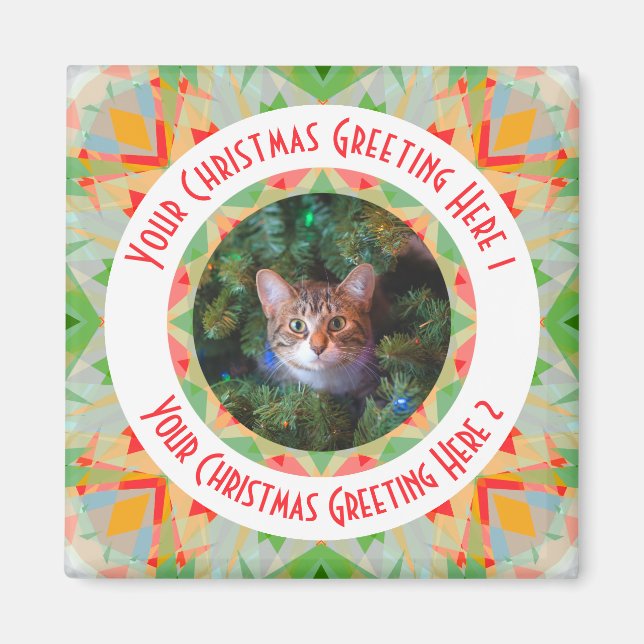 Íman Feliz de Natal Personalizada Verde Amarelo Vermelh (Frente)