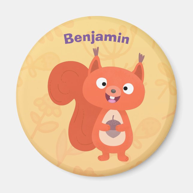 Íman Feliz desenho animado de esquilo vermelho (Frente)