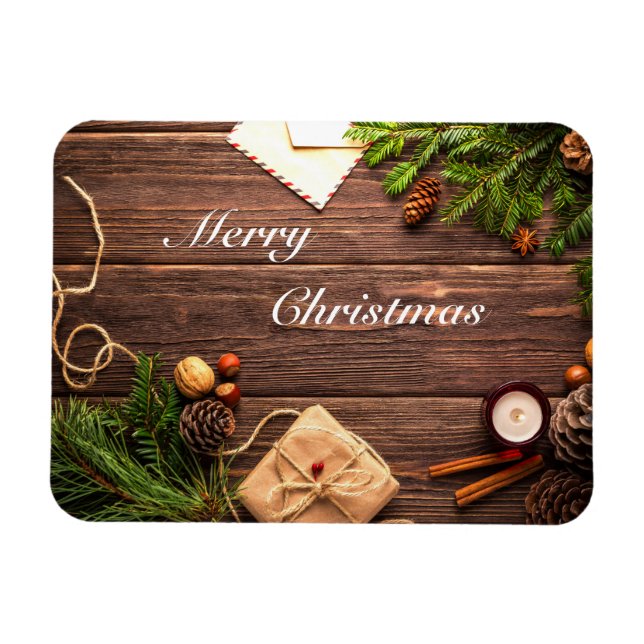 Íman Feliz Design de madeira de Natal (Horizontal)