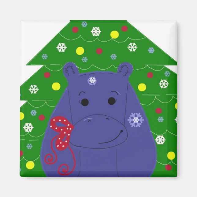 Íman Feliz Design de Natal Hippo (Frente)