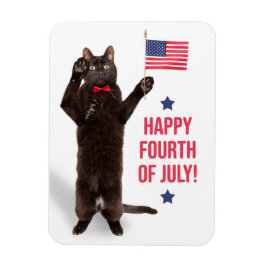 Íman Feliz Dia 4 de julho Cite Cat Segurando Bandeira F