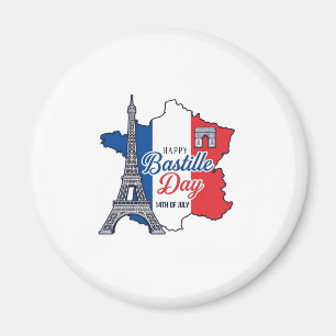 Íman Feliz Dia da Bastilha França Mapa Torre Eiffel Vec