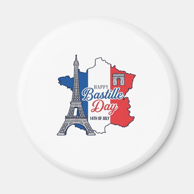 Íman Feliz Dia da Bastilha França Mapa Torre Eiffel Vec (Frente)