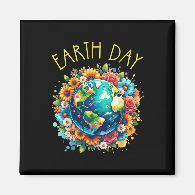 Íman Feliz Dia da Terra Camisa Terra Cura com Terra Flo (Frente)