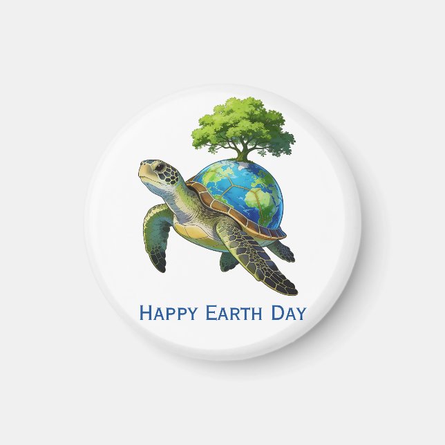 Íman Feliz Dia da Terra Planeta Tartaruga e Árvore (Frente)