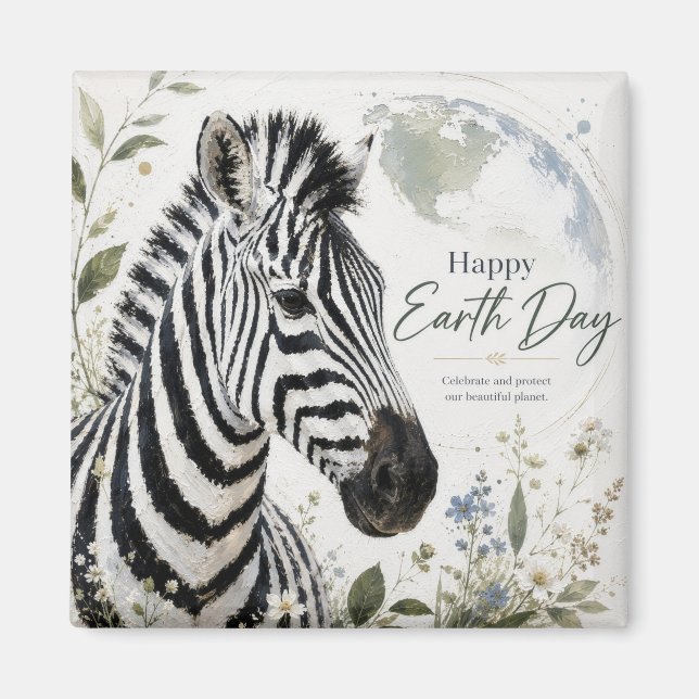 Íman Feliz Dia da Terra Zebra Fauna (Frente)