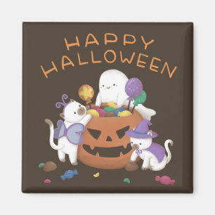 Íman Feliz Dia das Bruxas: Gatos e Fantasmas