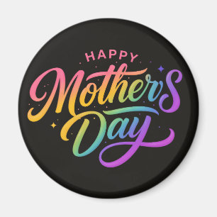 Íman Feliz Dia das Mães Colorido Caligrafia Arco-íris  