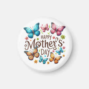 Íman Feliz Dia das Mães com Clipart de Borboletas