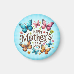 Íman Feliz Dia das Mães com Clipart de Borboletas
