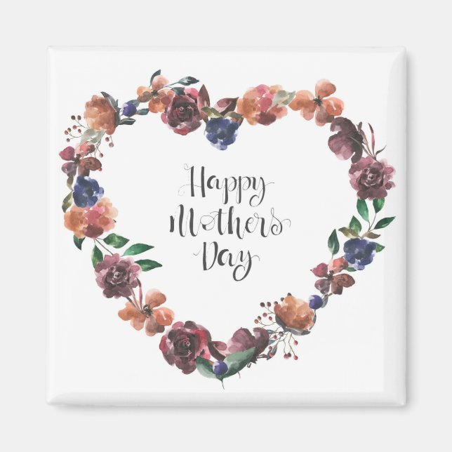 Íman Feliz Dia das Mães Coração Floral Flores Roteiro (Frente)