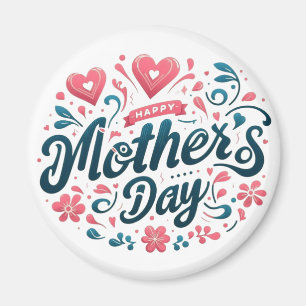 Íman Feliz Dia das Mães - Floral Vibrante em Verde Água