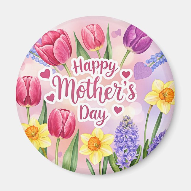 Íman Feliz Dia das Mães, flores da primavera, (Frente)