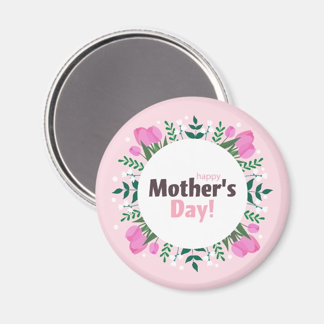 Íman Feliz Dia das Mães Tulipas Rosa (Front/Back)