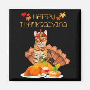 Íman Feliz Dia de Ação de Graças Bengal Cat Presente Ga