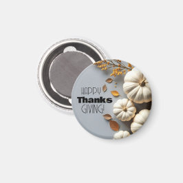 Íman Feliz Dia de Ação de Graças Pumpkins Branco e Folh