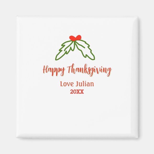 Íman Feliz Dia de Ação de Graças verde folhas cereja (Frente)