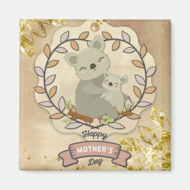 Íman Feliz Dia de as mães, Bonito, Urso Koala e Bebê (Frente)