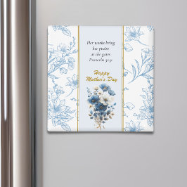 Íman Feliz dia de as mães Floral Branco Azul Moderno