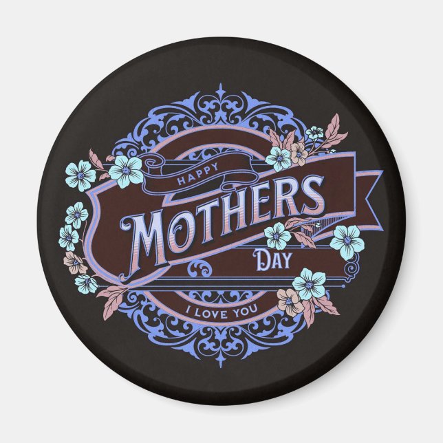 Íman Feliz Dia de as mães Flores Vitorianas (Frente)