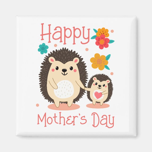 Íman Feliz Dia de as mães Mãe E Bebê Hedgehog (Frente)