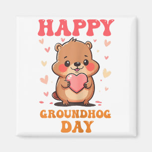 Íman Feliz Dia do Groundhog Arte Gráfica Groovy Fofa pa