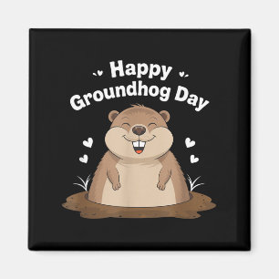 Íman Feliz Dia do Groundhog Engraçado Fofinho Animal L