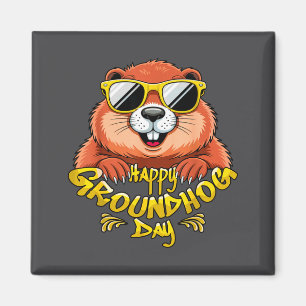 Íman Feliz Dia do Groundhog Funny Groundhog Solteiros F
